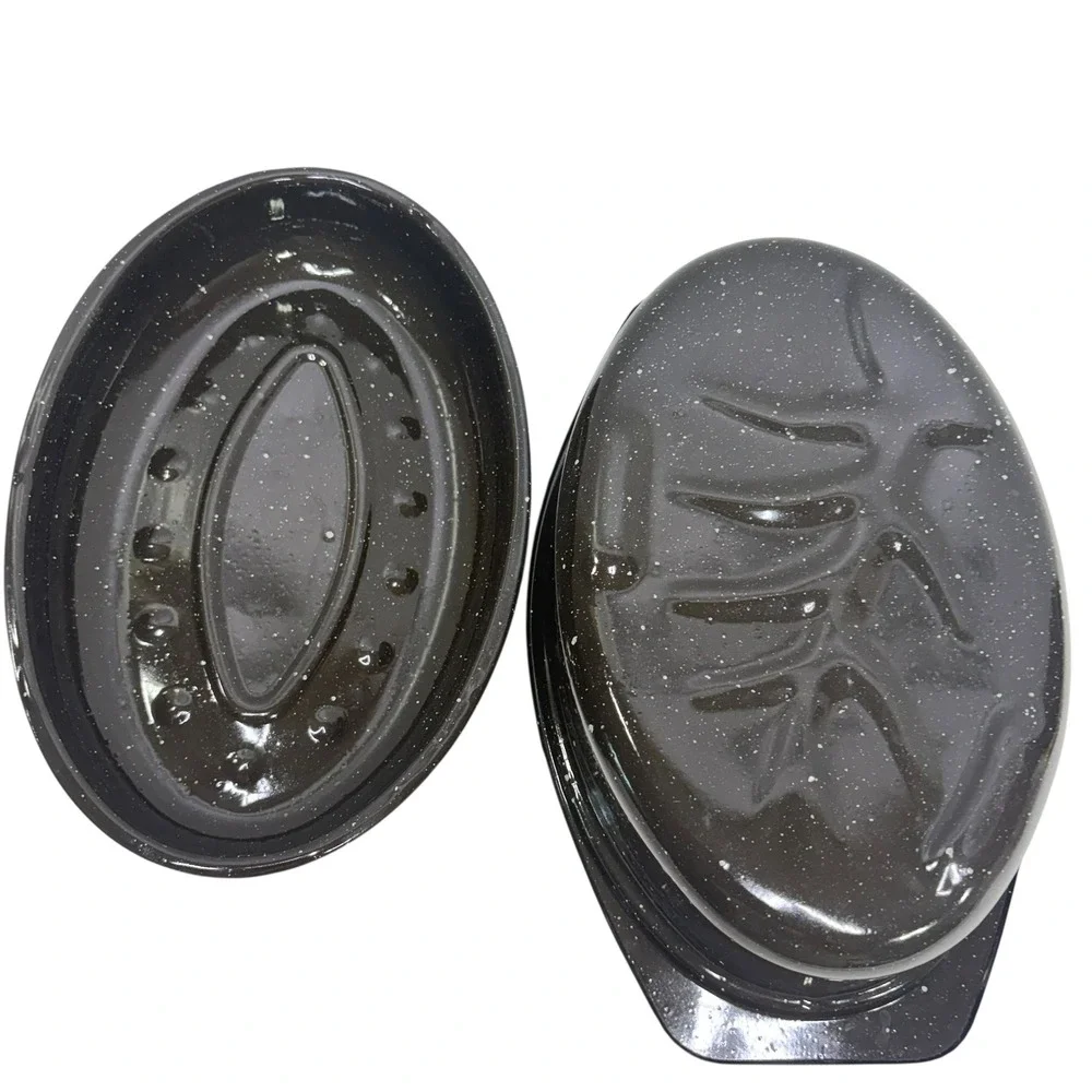 Granite Ware Black Speckled Enamel Oval Roasting Pan with Self-Basting Lid 13in